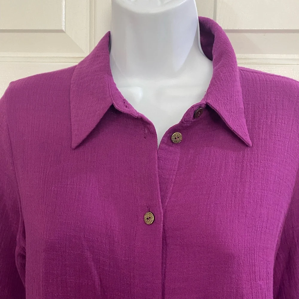 Soft Surroundings Vibrant Purple Button-Down Shirt - Picture 3 of 9